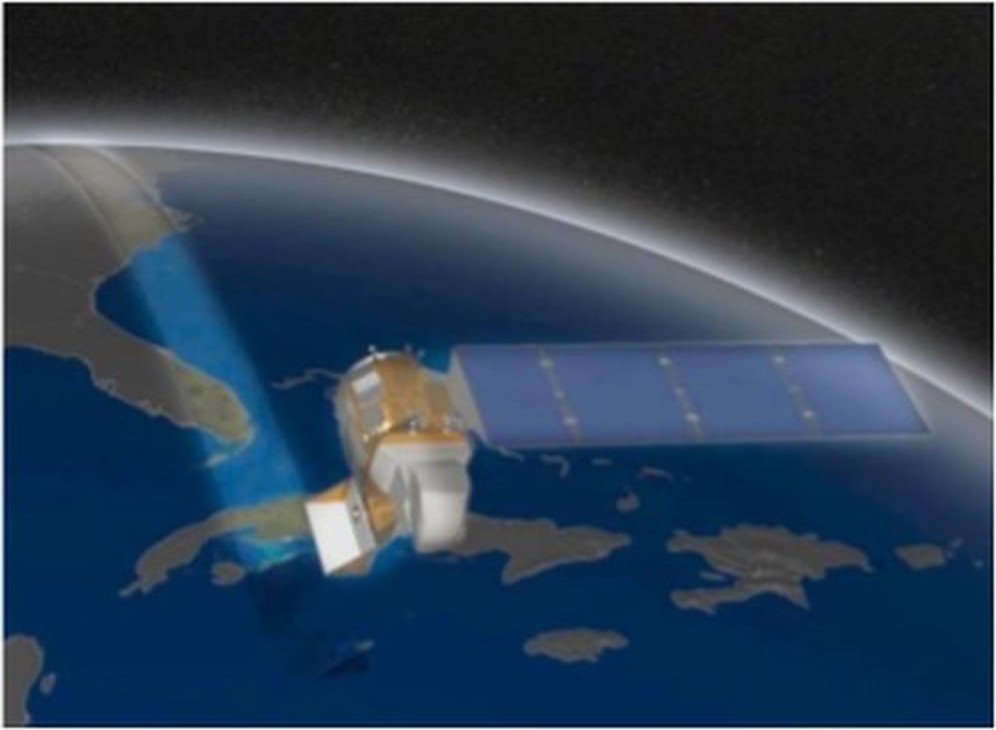 Satellite acquiring data over the Earth.