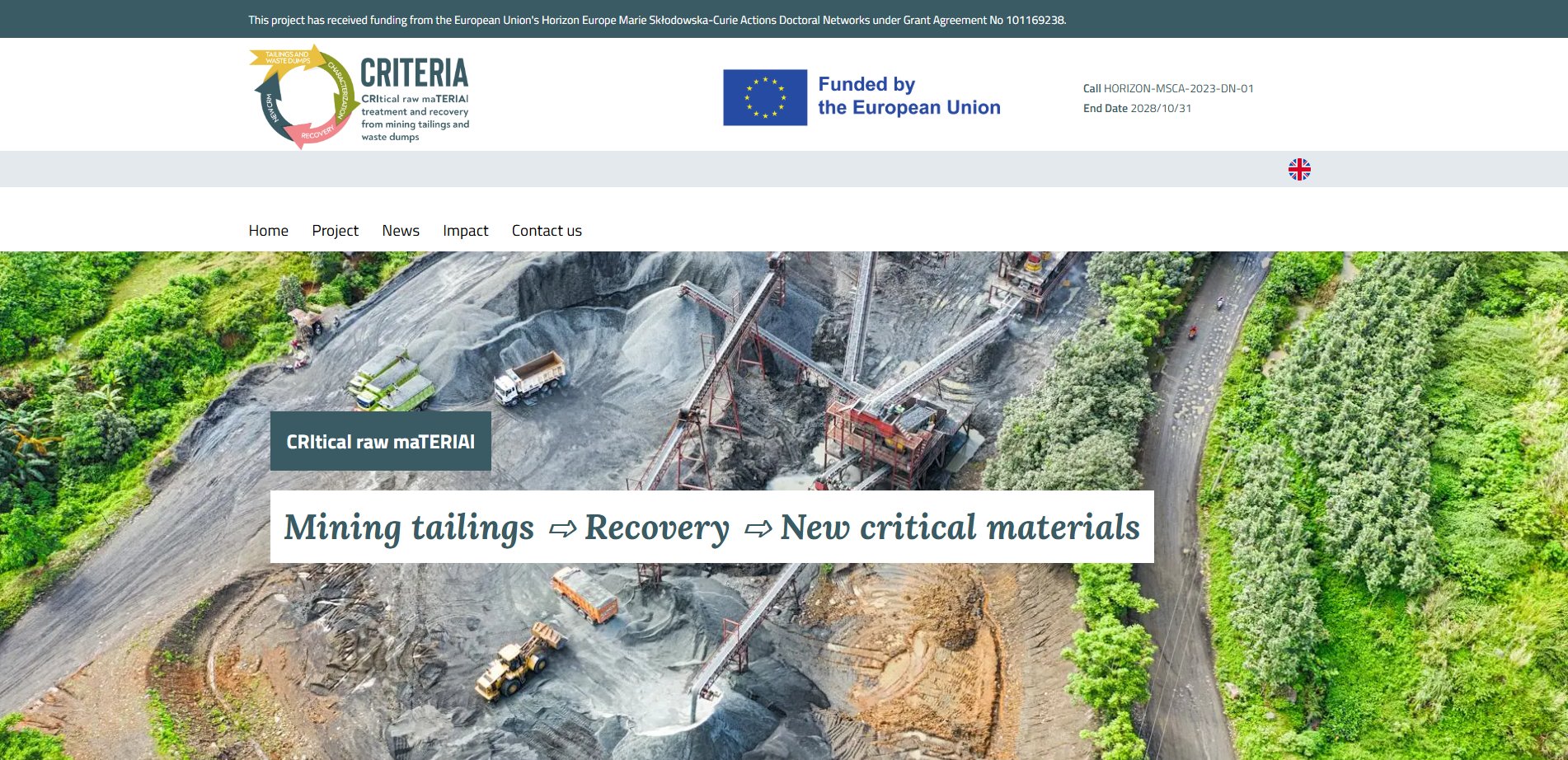 CRITERIA project — Mining tailings, Recovery, New critical materials