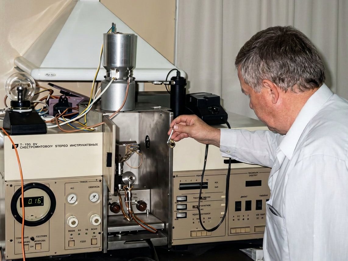 Technician operating a spectrometer.