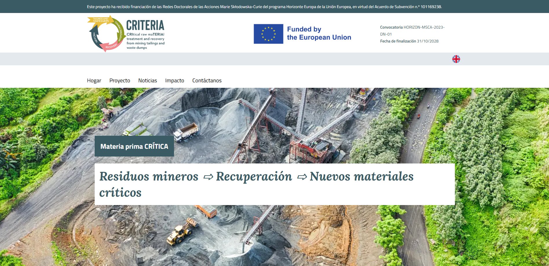 Proyecto CRITERIA — Residuos mineros, Recuperación, Nuevos materiales críticos